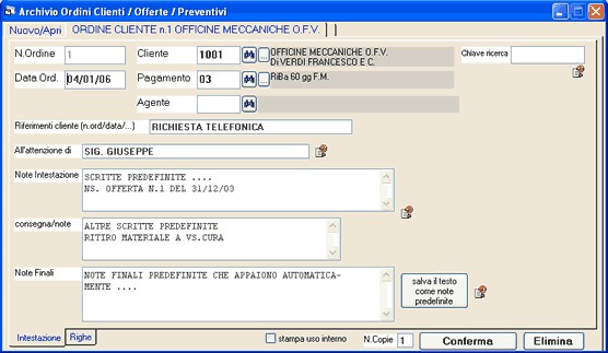 Ordini clienti offerte preventivi listini